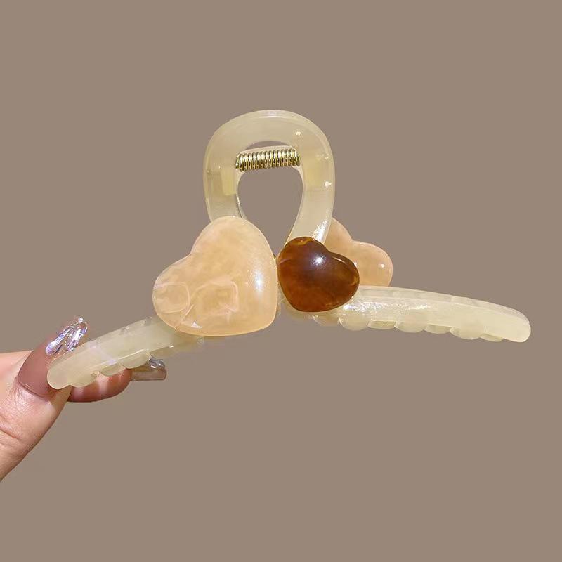 Grande Pinza a Pinza Colorblock a Forma di Cuore: Accessorio per capelli versatile da donna per capelli crespi