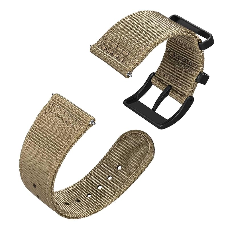 

[Anbeer] 18mm watch band nylon two piece style quick release replacement belt with metal loop car key black buckle