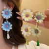 Colorful Fabric Flower Earrings Glass Crystal Drop Earrings Floral Pendant Earrings  Women Jewelry