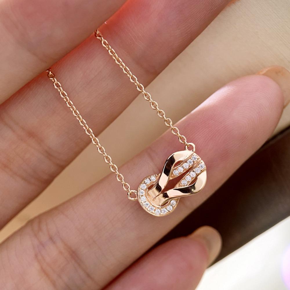 

18k Gold Plated 8 Infinity Horse Charm Necklace Double Layer Silver Trendy Collarbone Chain for Women