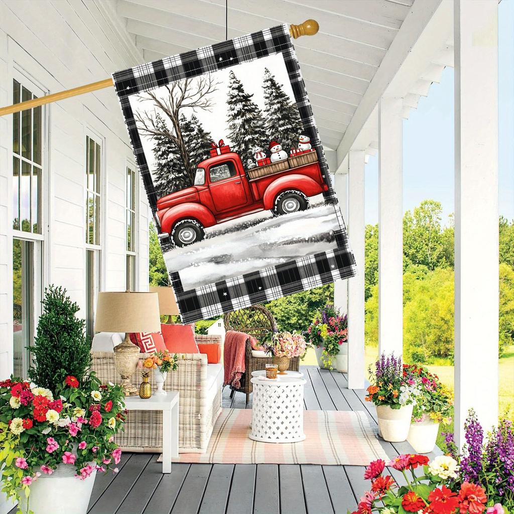 Merry Christmas Tree Truck Double-Sided Garden Flag , Durable Polyester, Perfect for Outdoor Yard & Lawn Decor, Yard Decoration, Flag Only