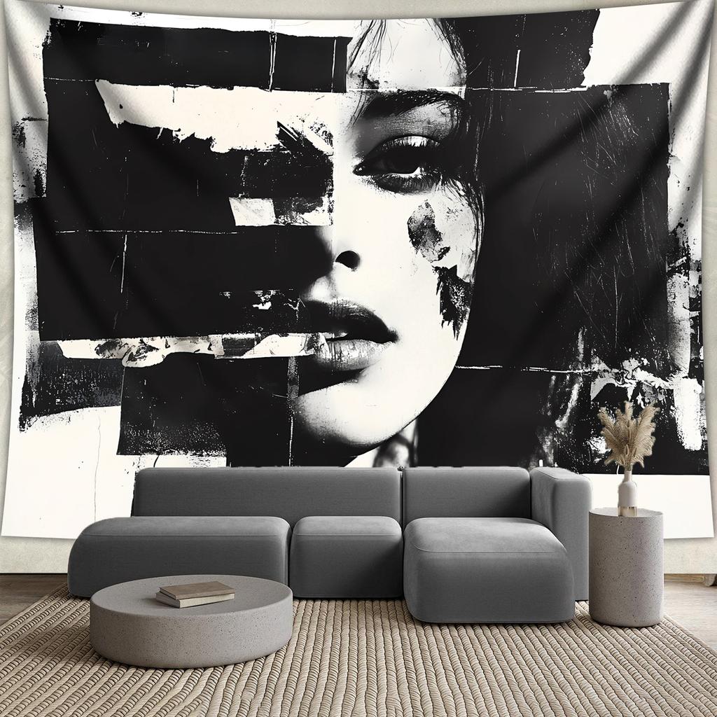 Aesthetic Large Black and White Woman Portrait Tapestry Wall Hanging Modern Abstract Art Decor for Living Room Bedroom Gothic