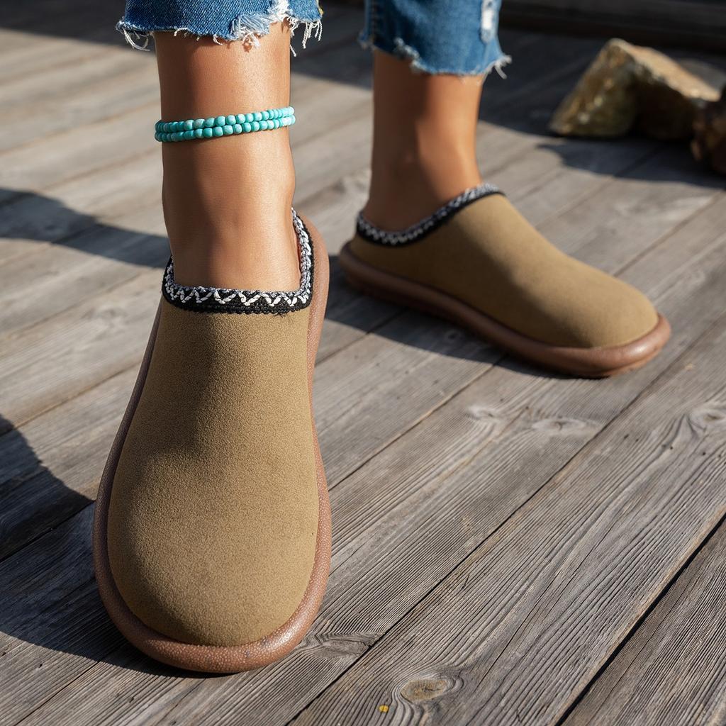 Foreign Trade Large Size Autumn and Winter New Lace Popular Flat Bottom Fashion Snow Boots Women's Shoes Half Drag Cotton Shoes Thickened Plush