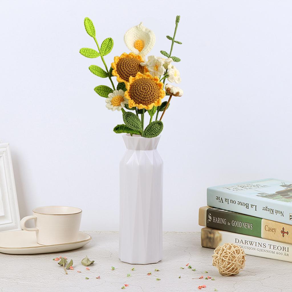 Hand Knitted Bouquet Of Simulated Crochet Wool Fake Flowers Small Daisies