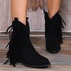 Large Size Black Short Boots Women's Fashion Fringed Pointed Explosive Short Boots