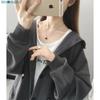 Wnodruke Lightweight Casual Hoodie with Loose and WN050 Dark Women's Buttons, Fit, Spring, Autumn, Winter, (JP, Alphabet, XL, Gray)