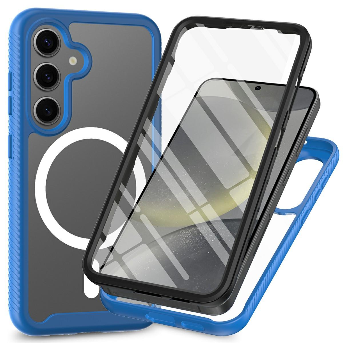

For Samsung Galaxy S24+ Magnetic Case PC+TPU Phone Cover with PET Screen Film All-Around Protection Sapphire