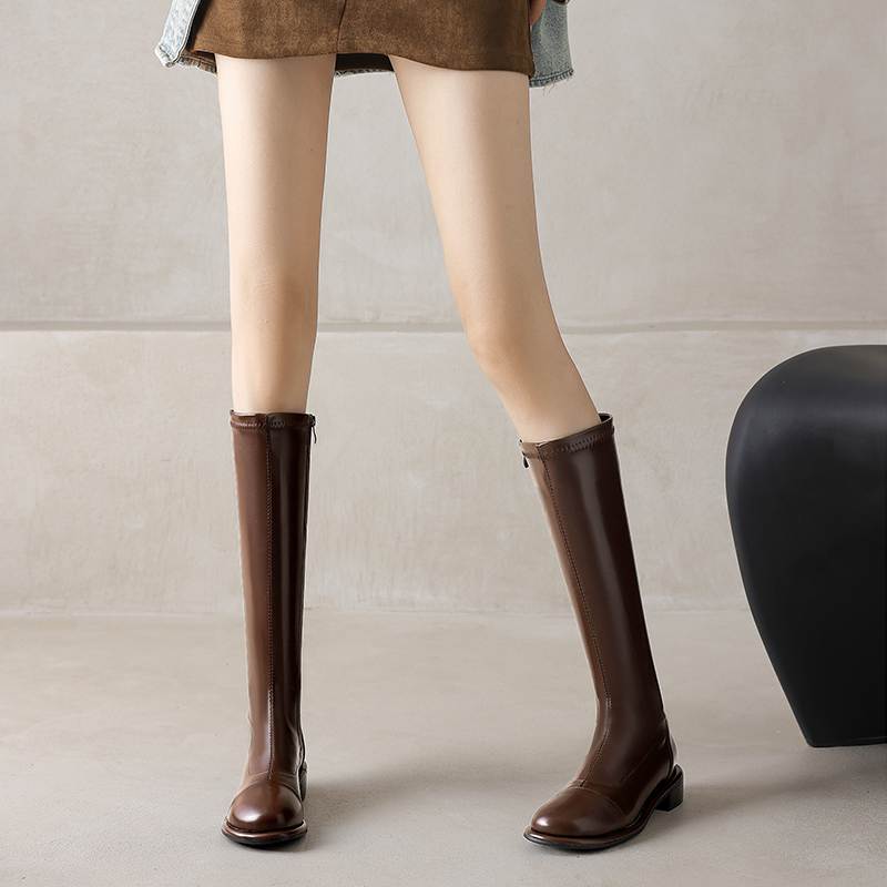 Krazing Pot Microfiber Autumn Winter Shoes Low Heels Size 43 Long Boots Half Boots Zip Thigh High Boots
