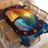 Cosmic Tree of Life Tablecloth with Golden Sun, Green Leafy Canopy, And Celestial Symbols, Durable Polyester, No Electricity Needed, Perfect for Spiri