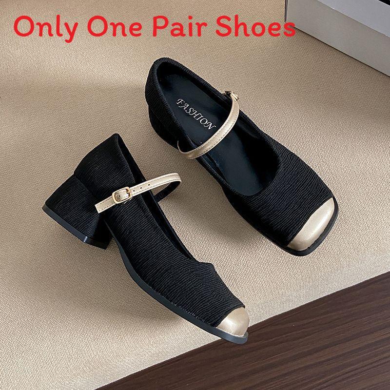 Zapatos Mary Jane Estilo Francés con Punta Abierta y Tacón Grueso para Mujer Ropa Casual de Primavera