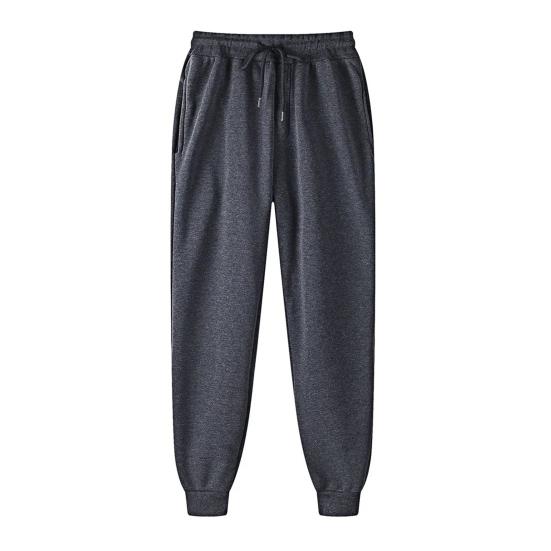 Men Sweatpants Mid-rise Elastic Waist Adjustable Drawstring Sport Pants with Pockets Solid Color Casual