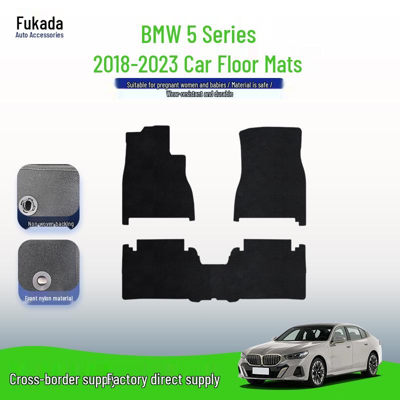 Compatible BMW 5 Series (2018-2023) Black Nylon Floor Mats - Full Coverage, Dirt-Resistant
