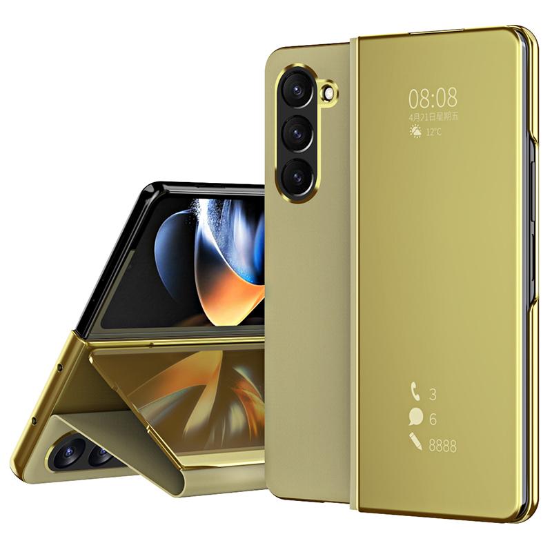 

For Samsung Galaxy Z Fold6 5G Case Electroplating View Window Stand Leather Phone Cover Gold