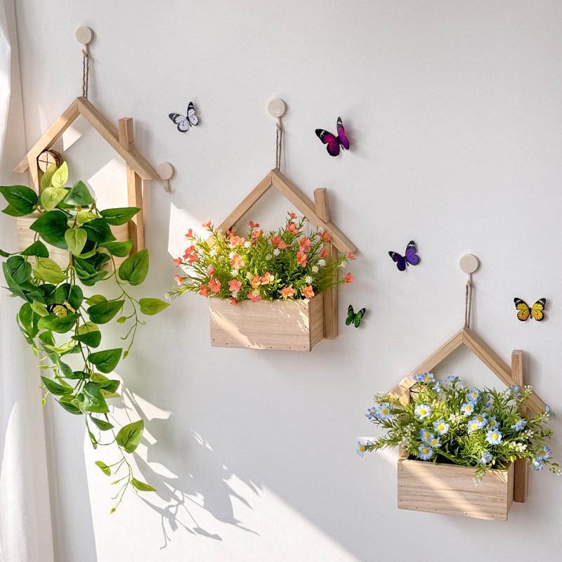 Wall Hanging Artificial Flower Pot for Living Room TV Background with Greenery Planter.