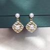 Pearl Stud Earrings - Natural Freshwater, Geometric Diamond Design, Elegant Retro Style Jewelry