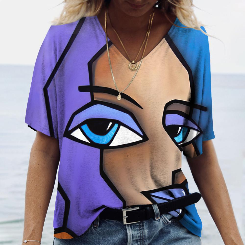

Женская футболка с абстрактным художественным принтом, одежда для девочек, классические топы с короткими рукавами 3D, женская мода, повседневная уличная одежда 5XL