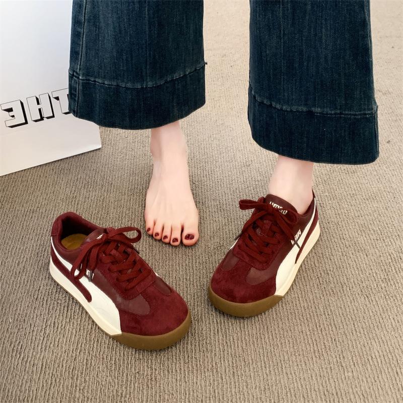 Soft Leather Version~ 2025 Autumn Versatile Leather Casual Sports Shoes Women's Soft-soled Lace-up Forrest Gump Shoes Retro Flat-soled German Traini