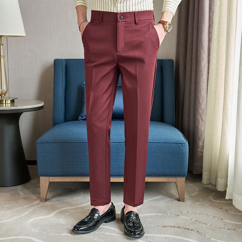 Light Luxury Spring Men's Casual Pants Elastic Business Straight Men's Nine-point Pants