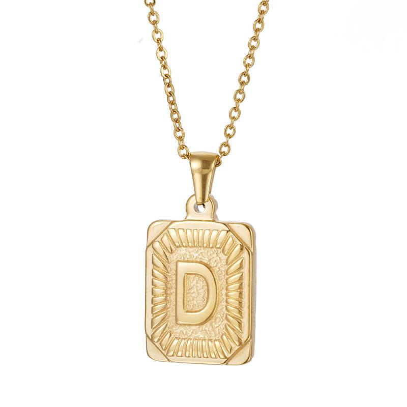 Men's 18K Gold Stainless Steel Square Pendant Necklace with Titanium Steel Uppercase English Letters
