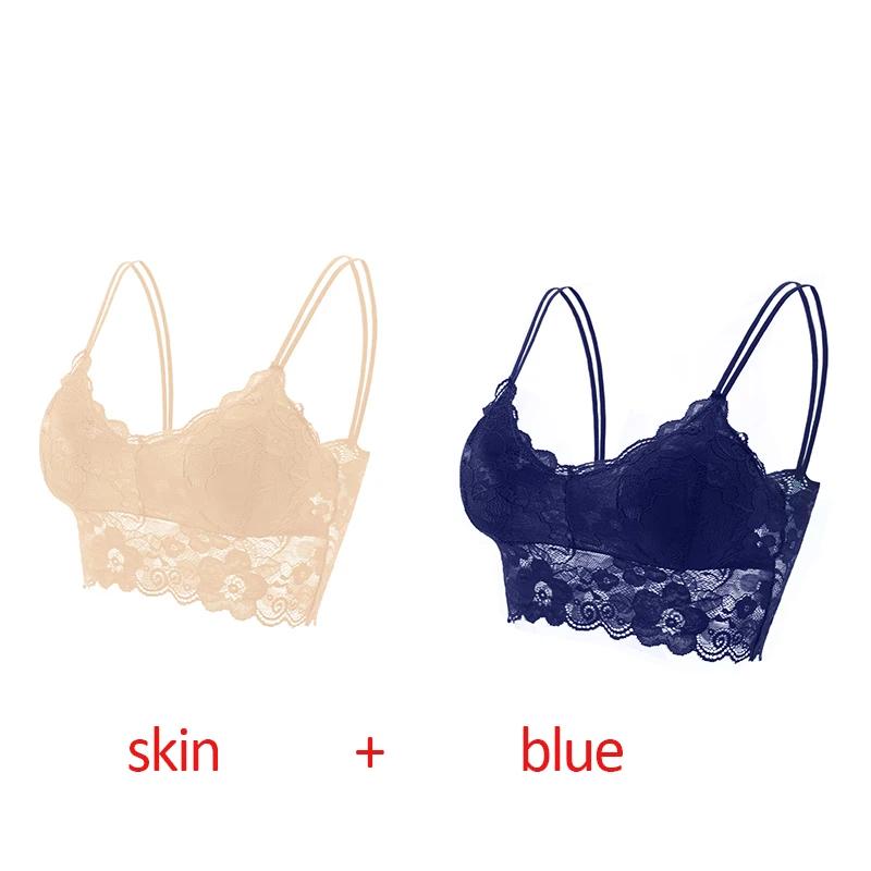 2Pcs Sexy Bra Women's Lace Bralette Floral Lingerie Underwear Wireless Padded Brassiere Seamless Ultra Strap Wire Free Bras Vest
