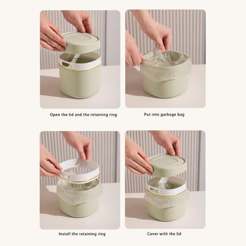 Durable Plastic Mini Waste Bin With Press Lid Design For Odor Prevention And Space Saving for Home Office Setting