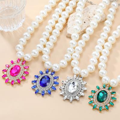 Vintage Simulation Pearl Pendant Chain Choker Necklace Earrings for Women Party Jewelry Gift