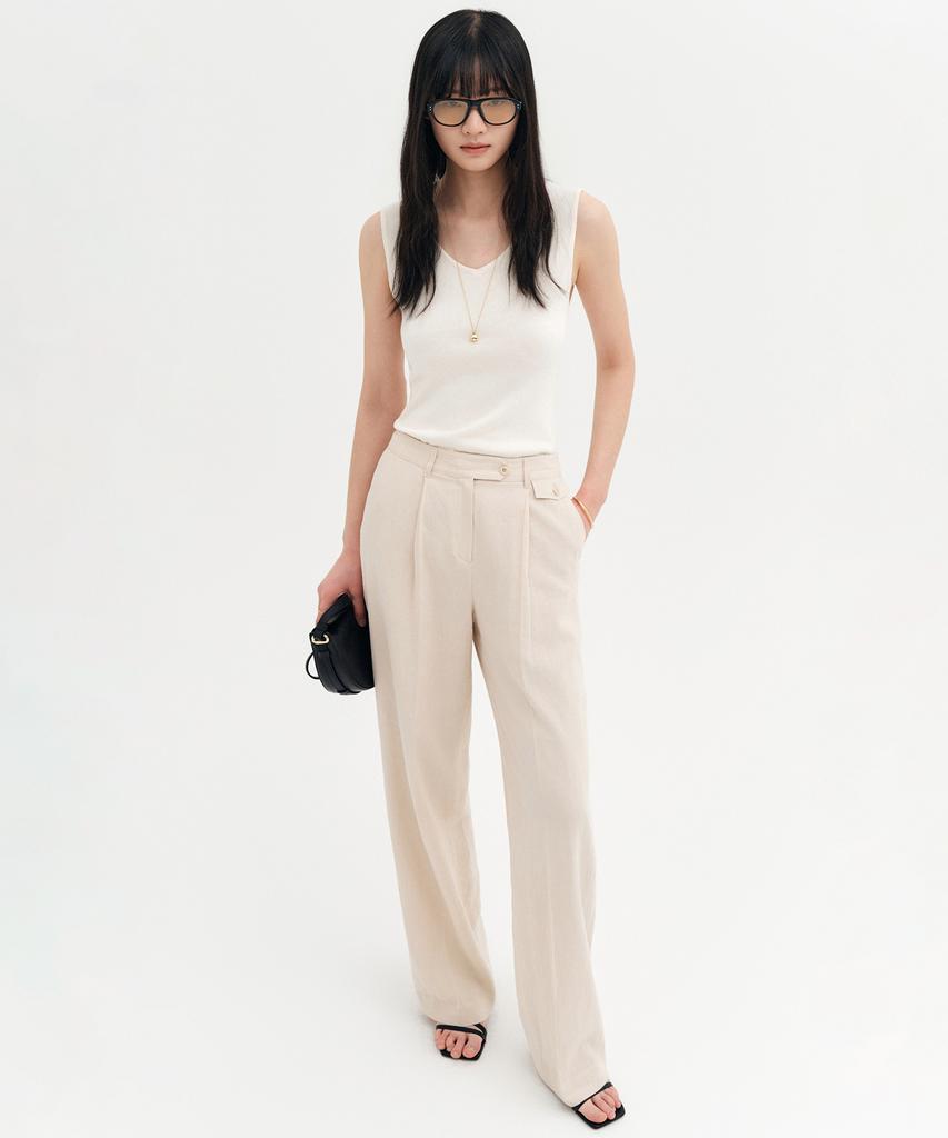 Lugkaeseuteu Helena Linen Straight Slacks_Beige