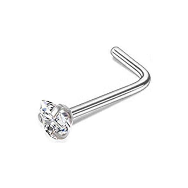 Stainless Steel L Shaped Nose Rings Cz Nose Stud Body Piercing Jewelry