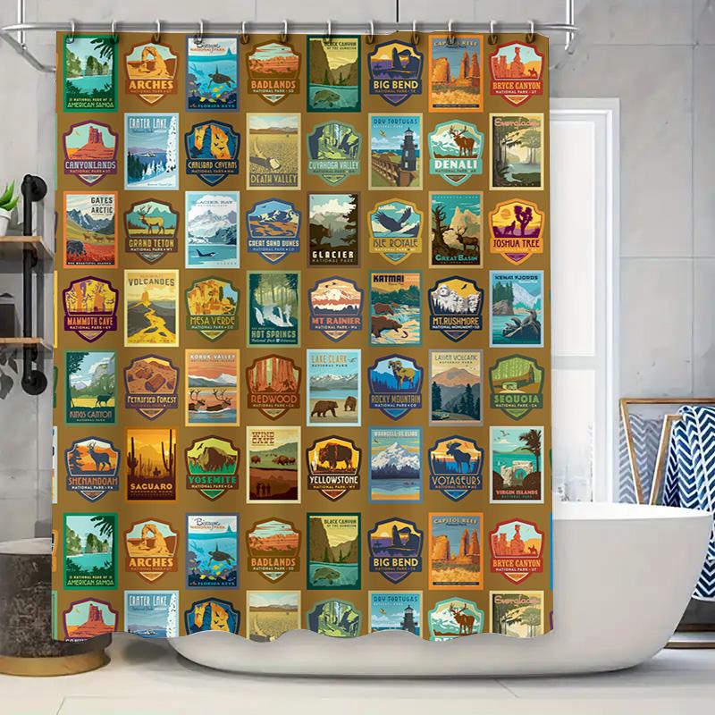 

Vintage National Parks Poster Shower Curtain Nature Inspired Decor For Bathroom 90x180cm