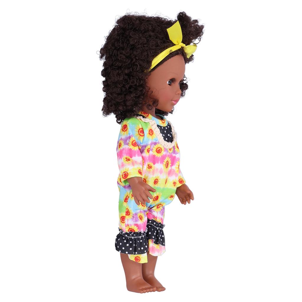 14 Inch Vinyl Curly Hair Reborn Girl Doll Cute African Black Skin Doll Children Toy Gift
