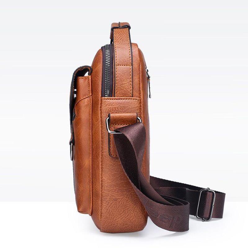 Men's PU Leather Shoulder Bag  Men's Crossbody Bag  Zipper Sling  Business Handbag