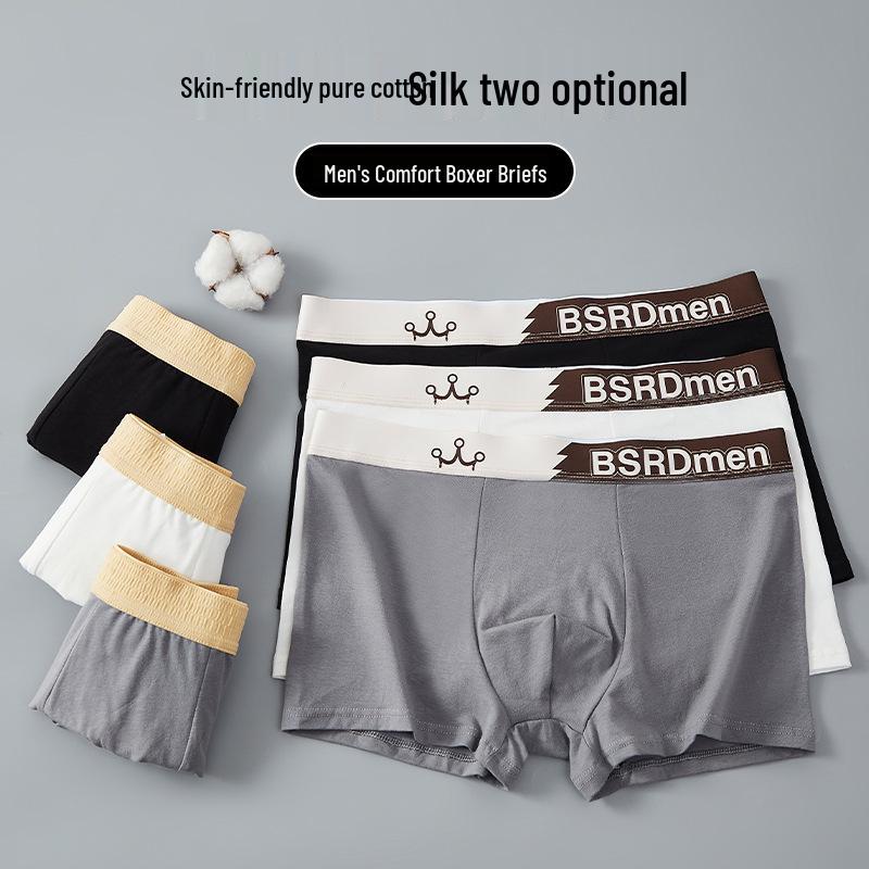 Men's Summer Antibacterial Ice Silk Seamless Boxer Briefs - Breathable, Ultra-Thin, Solid Color, Plus Size