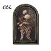 Dark Floral Halloween Decor Arched Wooden Wall Decor, Ghost Cat Hanging Ornament, Distressed Gothic Decorative Picture Frame Tabletop Plaque,