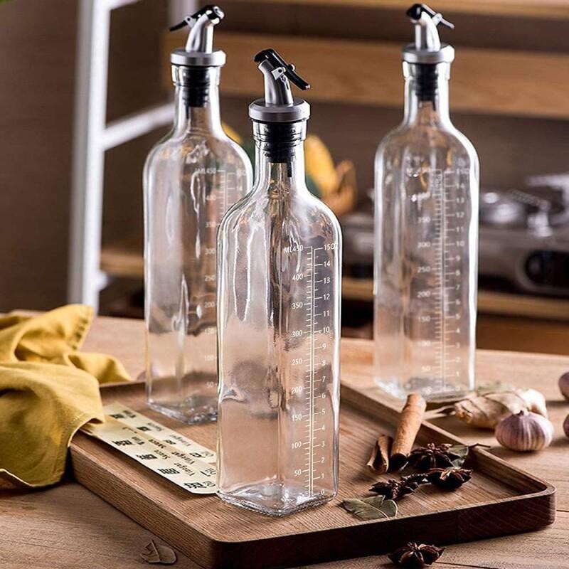 1/2 Pcs 500ml Glass Oil Bottle, Square Glass Oil Jug Glass Oil Bottle Soy Sauce and Vinegar Bottle Soy Sauce and Vinegar Bottle