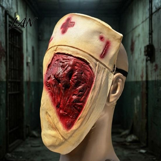 Halloween Costume Party Accessory Scary Nurse Masque, Horror Blood Latex Full Face Masque for Cosplay, Haunted House Prop, Theme Decoration