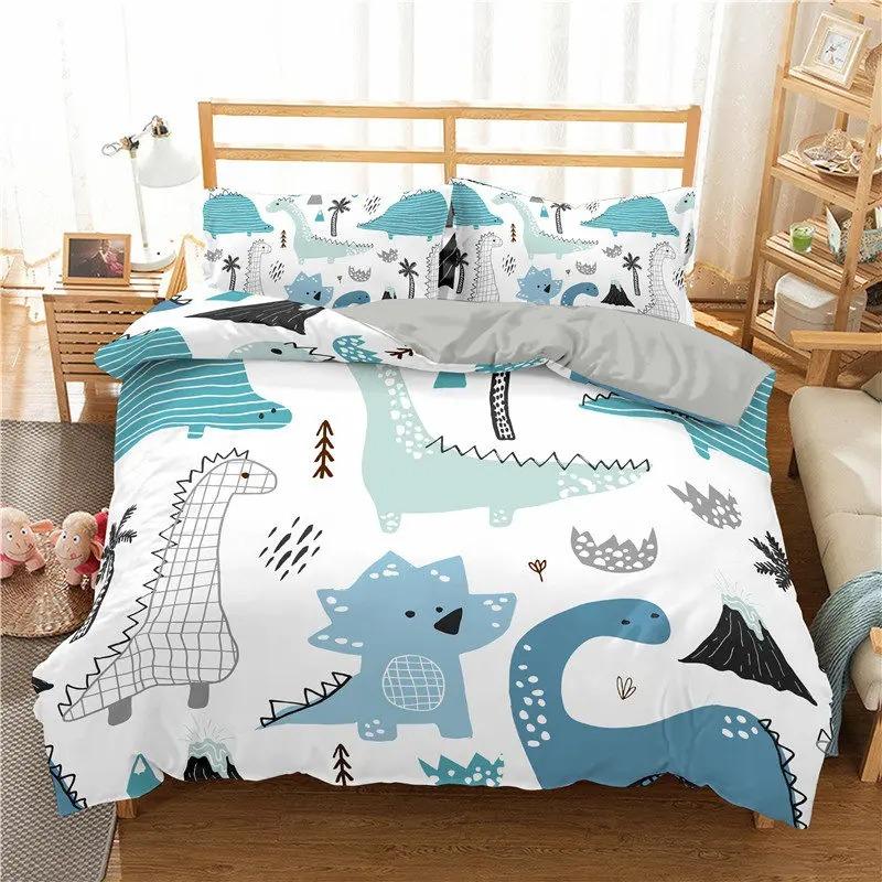 3d Dinosaur Family Bedding Set For Kids Cartoon Printed Bed Cover Single Boys Duvet Cover Set Single Size Bedclothes