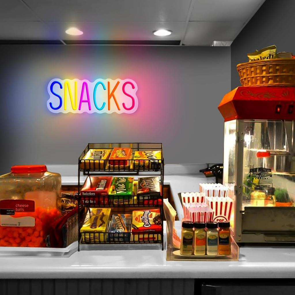 Snacks Neon Sign, Snack Bar Sign Wall Decor, Dimmable USB Powered Neon Light for Candy Cake Shop Coffee Bars Decoration