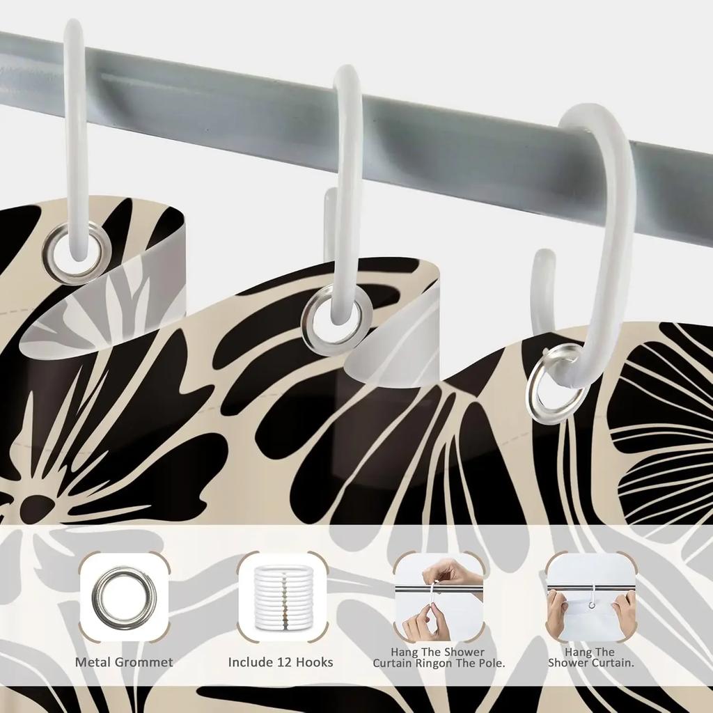 Vintage Bohemian Abstract Black Floral Shower Curtain Modern Bathroom Bath Accessories Home Decorative Shower Curtain