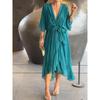 Mode Kurzarm Schnürung Sommer Langes Kleid Übergröße Lässig Damen Locker V-Ausschnitt Sexy A-Linie Party Unregelmäßige Kleider Elegant Schlicht Damenbekleidung