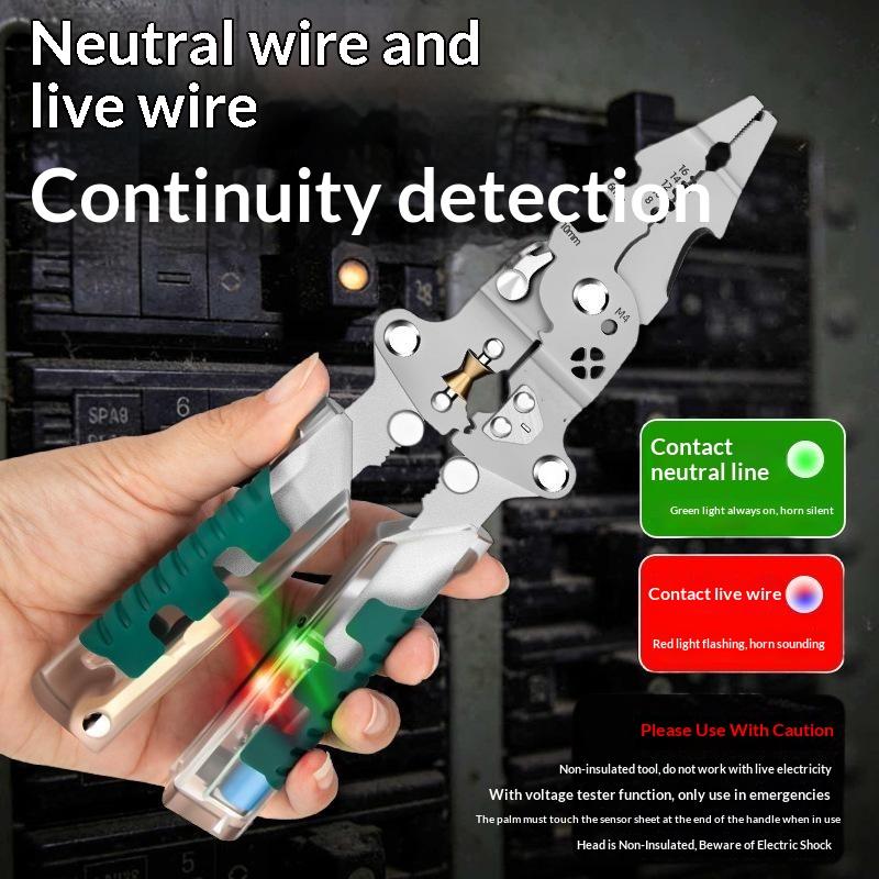 Foldable Wire Stripping Pliers Multi-purpose Voltage Testing Cable Cutting Crimping Tool for Household Wiring Maintenance
