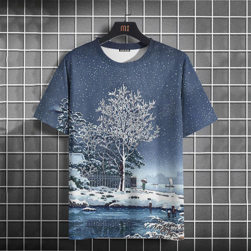 Ukiyo-E men's 3D Print T-shirt Short Sleeved Pullover Streetwear Top Tee Loose Sportshirt Casual Oversized Men's Clothing