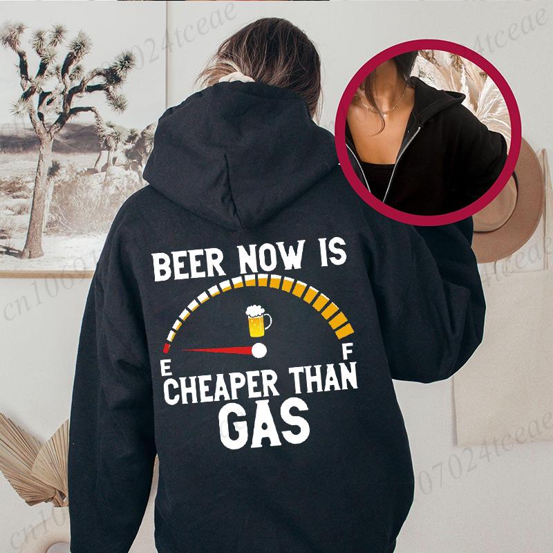 Funny Beer Meme Women Hooded Zip Up Jacket Casual Fashion Hoodies Beer Fuel Gauge Classic Sweatshirts Harajuku Zipper Hoodies