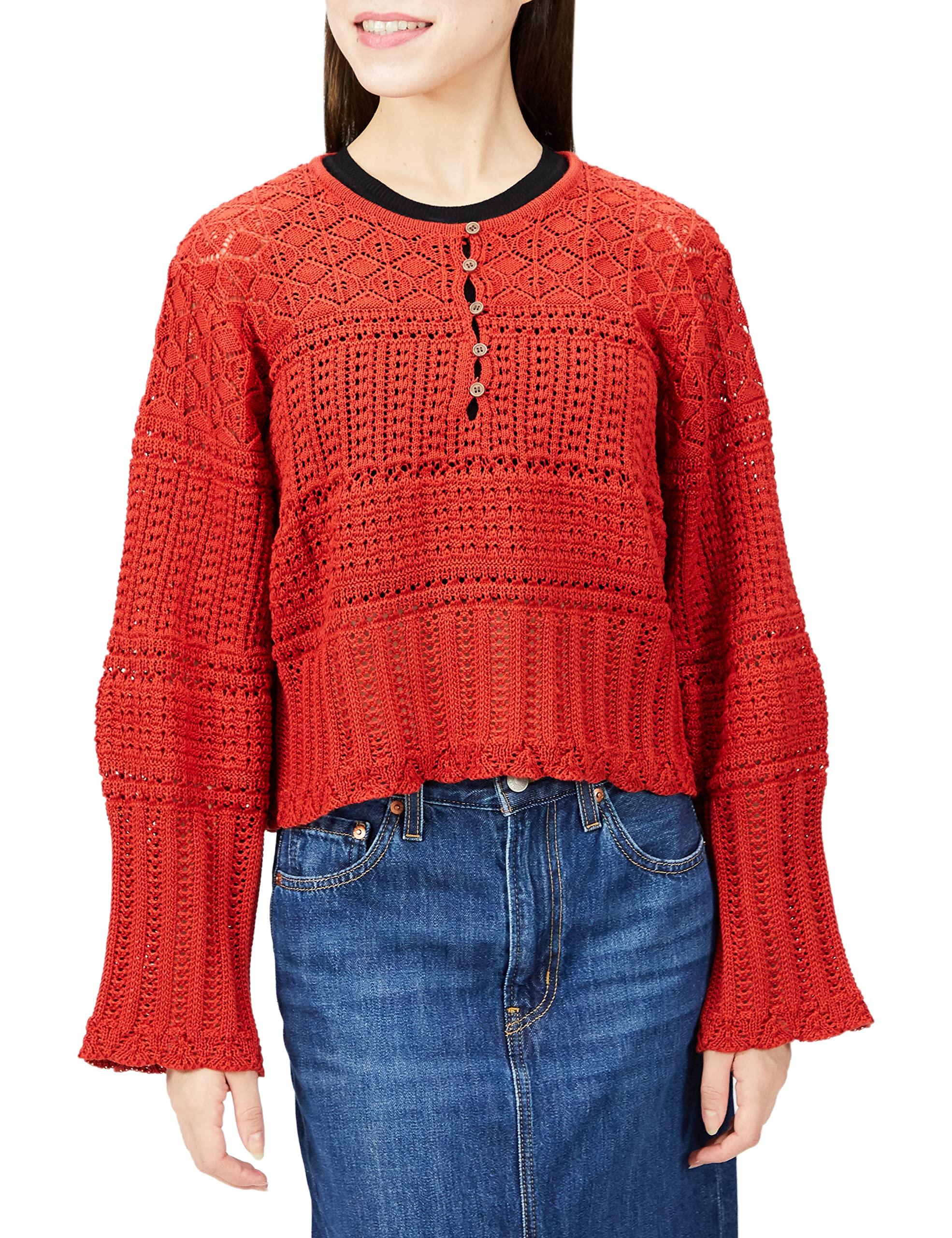 

N Natural Beauty Трикотаж Размер M Базовый свитер в стиле кроше, Женский, Оранжевый, оранжевый