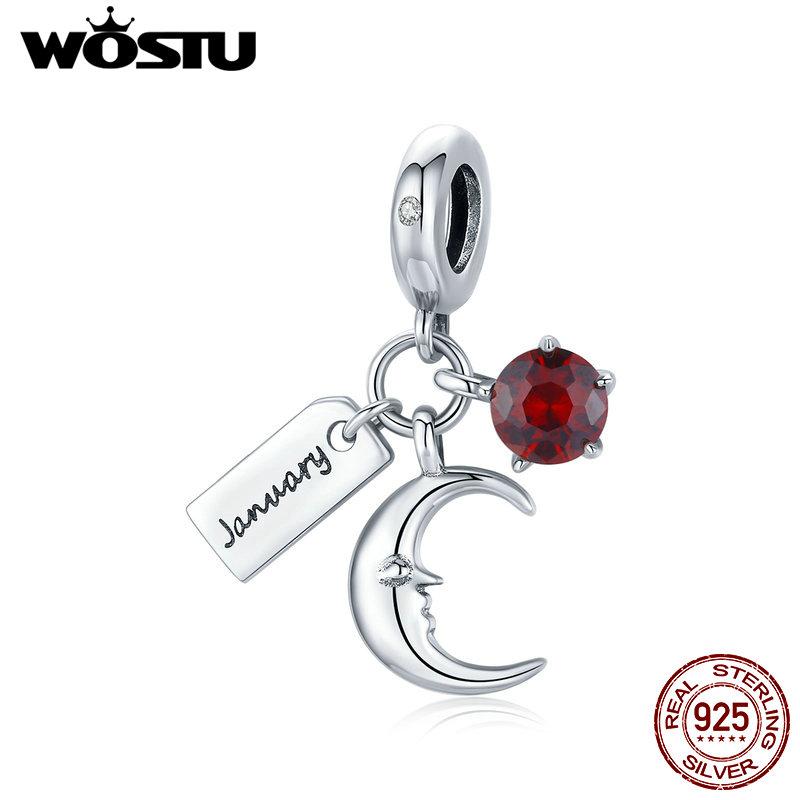 WOSTU 925 Sterling Silver January Birthstone Charm Beads Fit Original 3mm Bracelets & Bangle DIY Jewelry