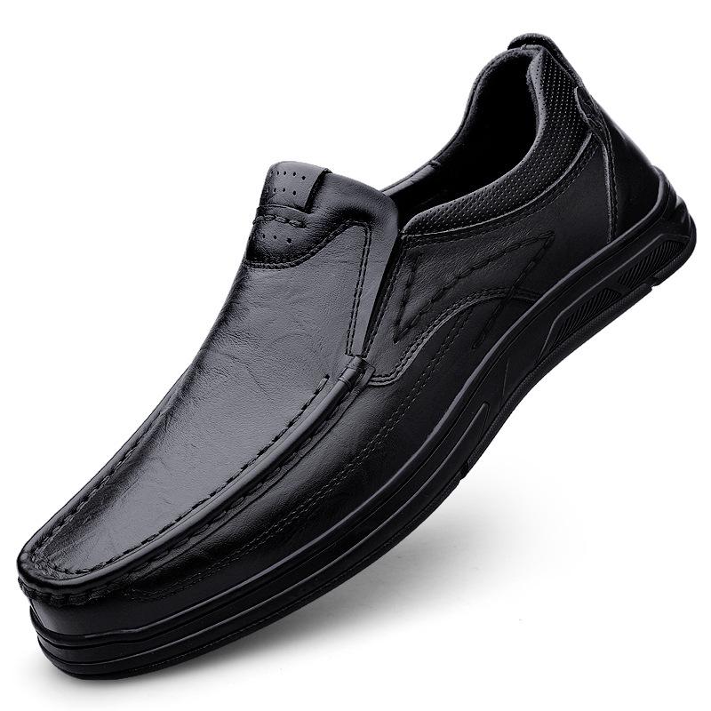 Men s Spring Slip-On Loafers: Leather Cowhide, Thick Sole, Round Toe, Business Casual Style. Size 40 чёрный