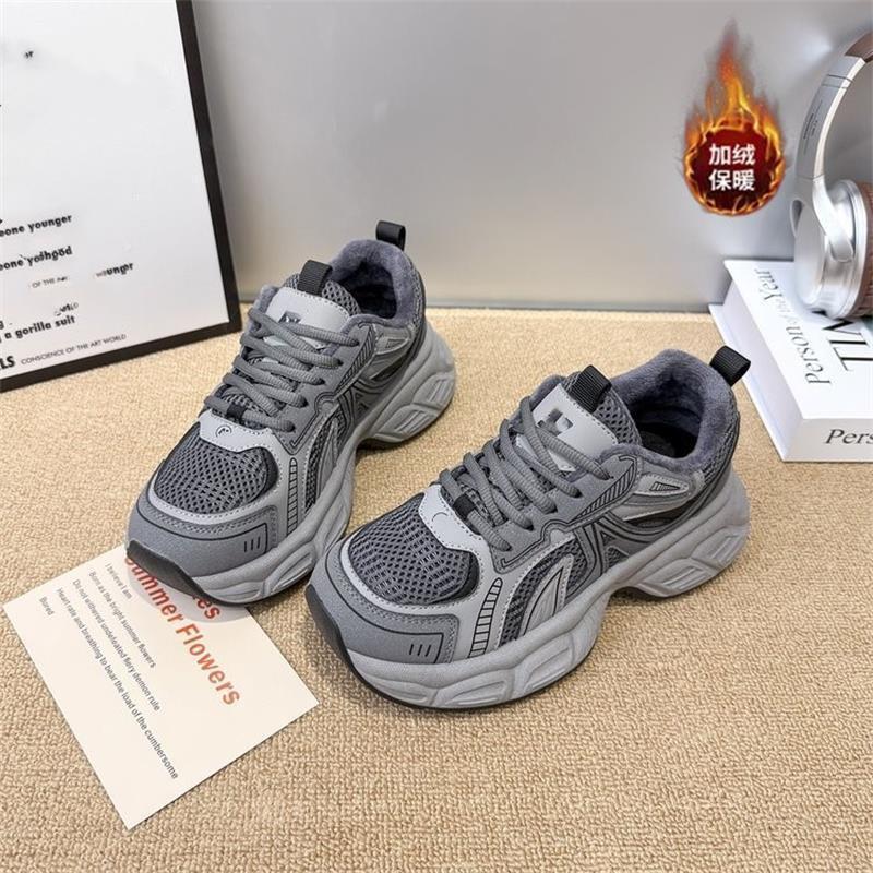 Platform dad shoes commuter winter new heightening fleece casual sneakers
