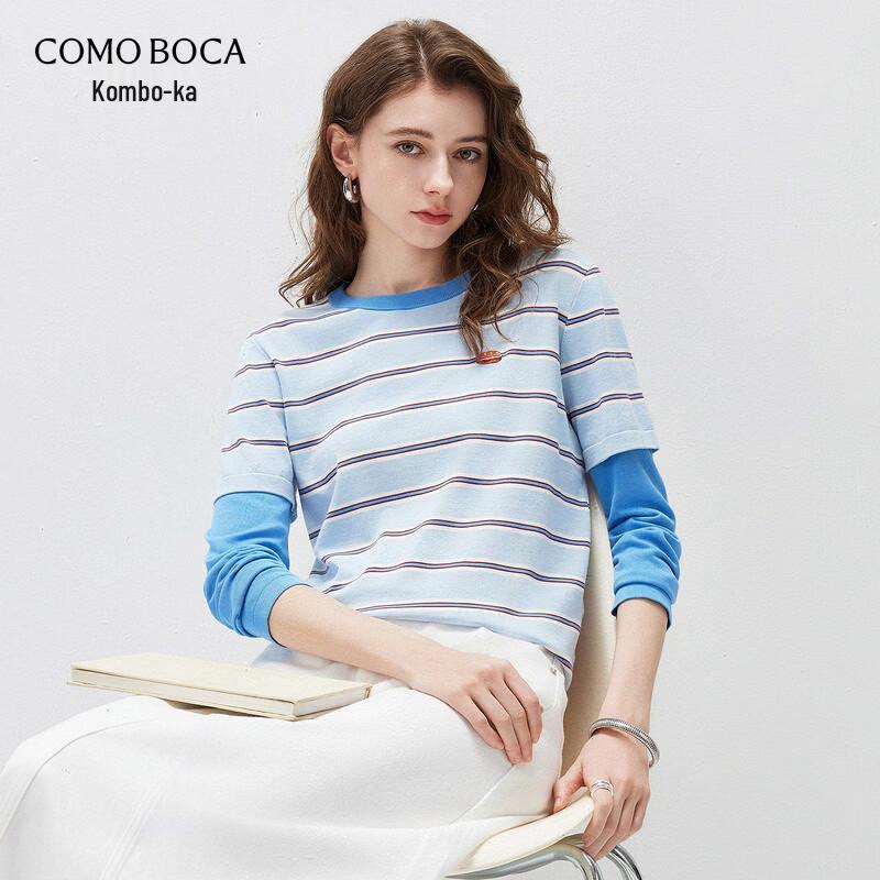 Haut Tricot Kemeng Boka pour Femme Rayé Mélange de Soie Fausse Deux Pièces Manches Longues