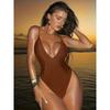 Women S Sexy Solid Color Halter Backless One Piece Swimsuit