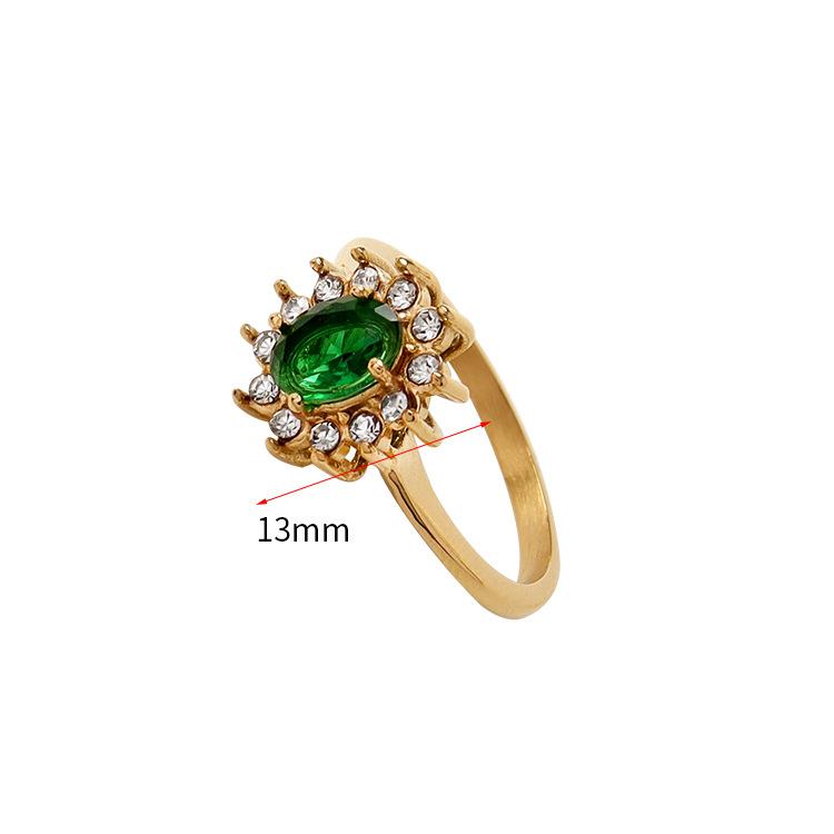 18K Gold Plated Double Layer Coarse Zircon Ring Stainless Steel Rimmed Oval Colored Zircon Ring for Woman