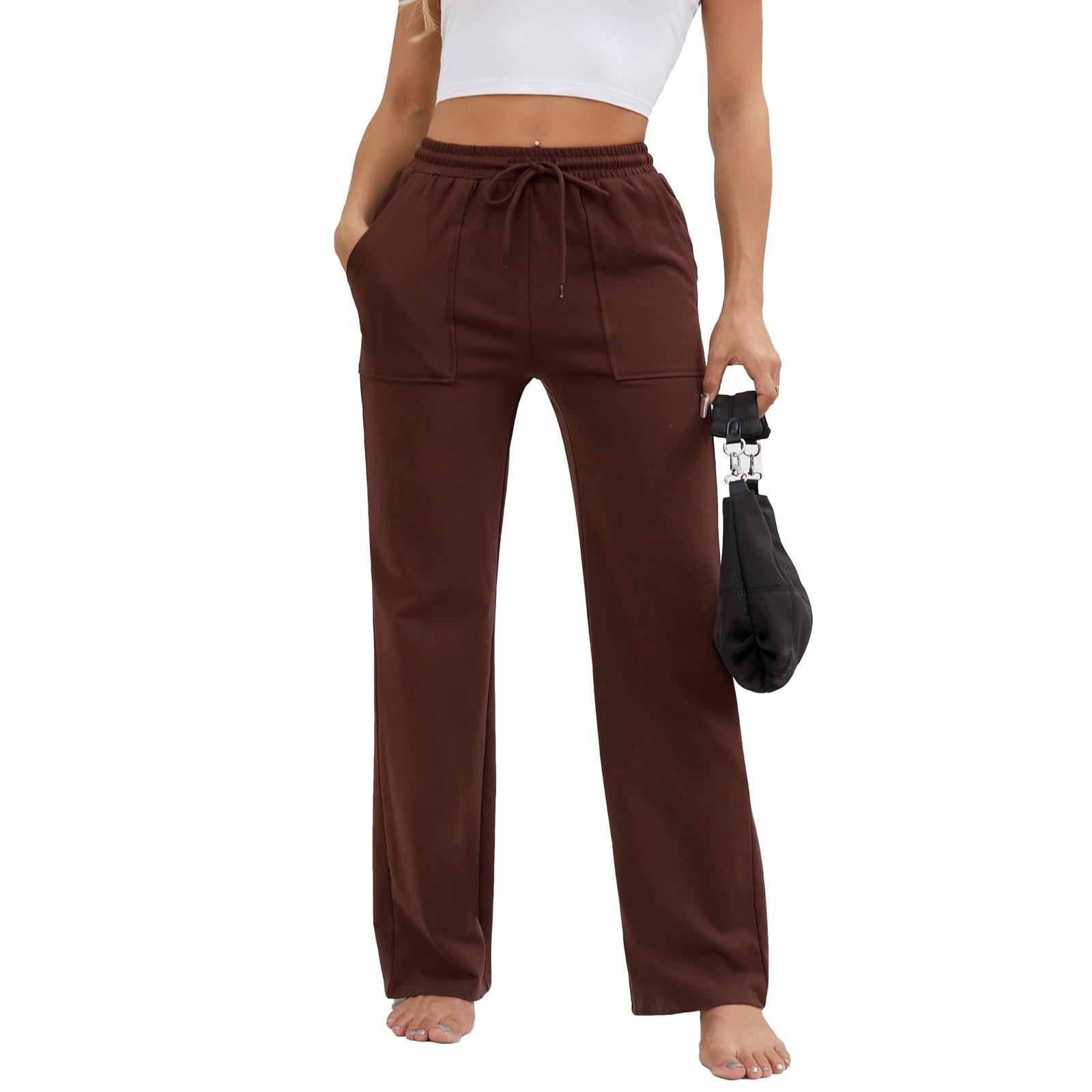 

Женские зимние спортивные штаны, однотонные повседневные брюки, женские флисовые спортивные штаны, широкие прямые брюки S коричневый